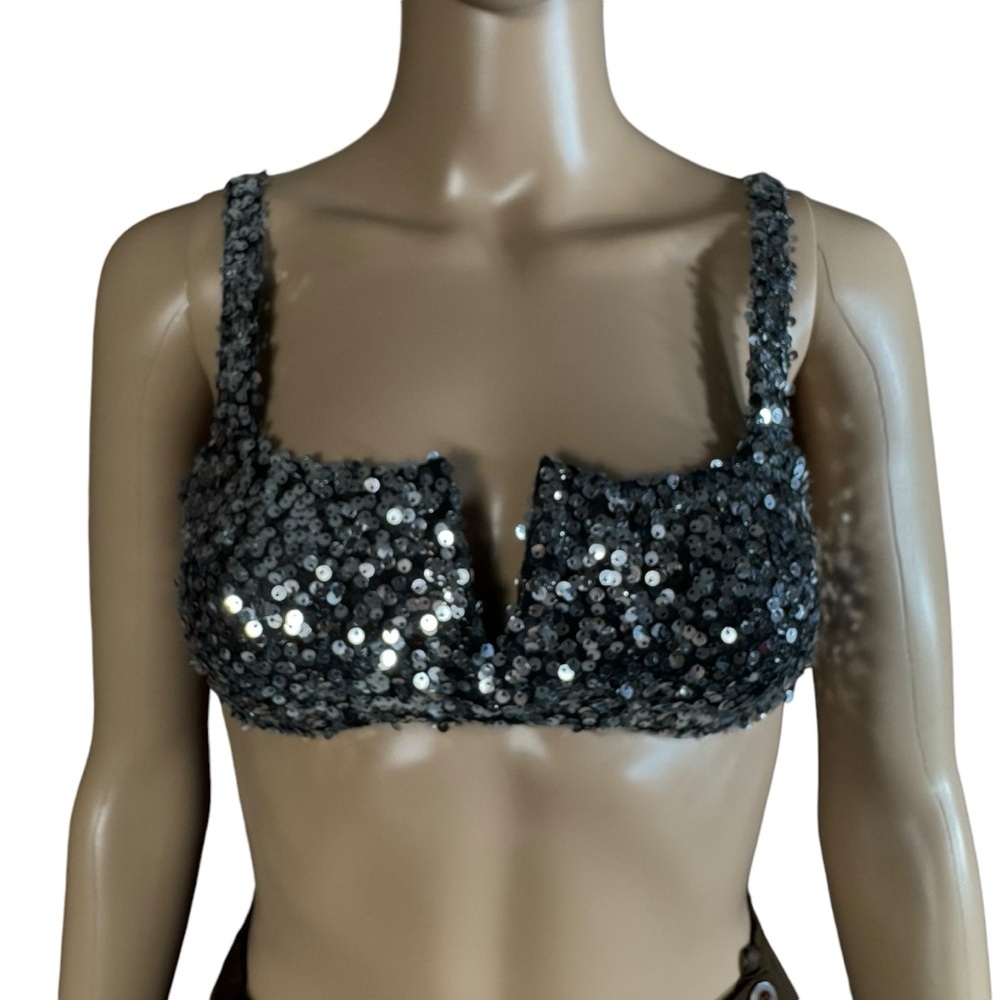 NWT New Free People Silver Sequins Sparks Fly Bralette Size S - Picture 2 of 10